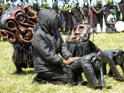 Rewetera Students performing chimp conservation play